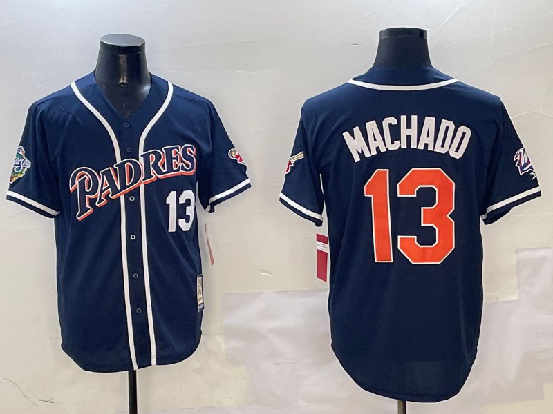 Men San Diego Padres 13 Machado Blue Throwback Game 2025 Nike MLB Jersey style 3121